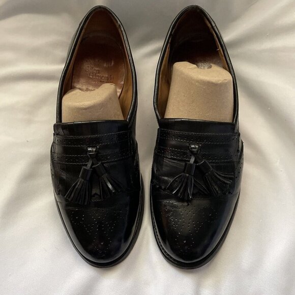 Allen Edmonds 10.5 W Bridgeton Black Leather Fringe Tassels Slip On Loafers USA - Picture 2 of 13